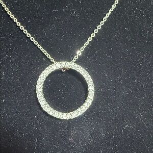 Elegant Silver-Tone Pave Circle Pendant Necklace - Women Jewelry